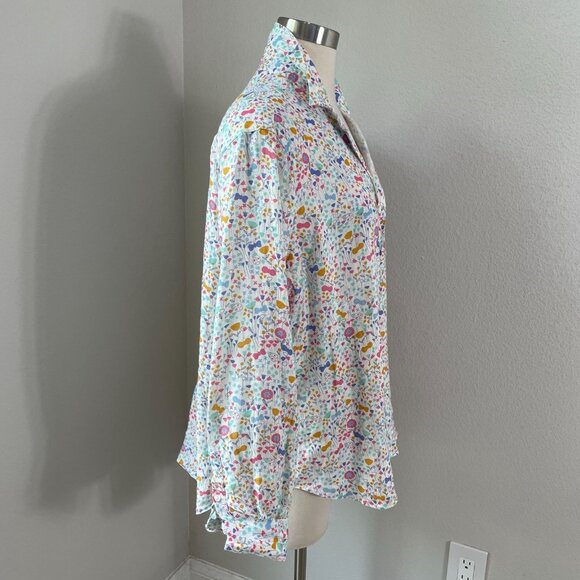 Frank & Eileen Womens Medium 100% Linen Floral Button Up Shirt Long Sleeve Top - Picture 4 of 13